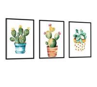 Nacnic - Set 4 Feuilles Décoratives Cactus avec Fleurs Style Aquarelle Affiches Plantes, Feuilles et Nature d'intérieur Multicolore A4 sans Cadre.