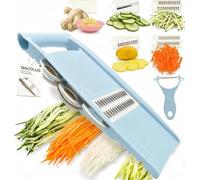 NACOLUS Mandoline 5 en 1 pour cuisine, trancheuse à légumes, frites, broyeur à légumes, julienne et épluche-légumes, pour petits travaux de cuisine, bleu
