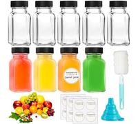 Nadisean 9 Pcs 2.37oz/70ml Carré Petite Bouteille Shot de Jus, Mini Bouteille Verre, Petite bouteille en Verre avec Étiquette, Pinceau, Entonnoir, pour Jus de Fruits, Gingembre