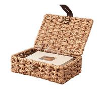 Nadsrpn Panier décoratif rectangulaire avec couvercle en jacinthe d'eau anti-poussière | Bacs de rangement pour la maison - pour mouchoirs, vêtements, articles de toilette, collations, chambre à