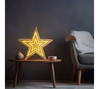 Étoile de Noël LED Décoration en bois X-Mas Lampe décorative de Noël, pile, minuterie, blanc chaud, LxH 34 x 33 cm