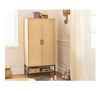 Nagato - armoire - cannage et effet bois - 80 cm - Bois / Noir