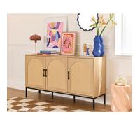 Nagato - buffet bas - cannage et effet bois - 3 portes - 150 cm - Bois / Noir
