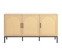 Nagato - buffet bas - cannage et effet bois - 3 portes - 150 cm - Bois / Noir