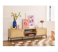 Nagato - meuble tv - cannage et effet bois - 2 portes et 2 niches -180 cm - Bois / Noir