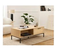 Nagato - table basse - cannage et effet bois - 1 tiroir et 1 niche - 110 cm - Bois / Noir
