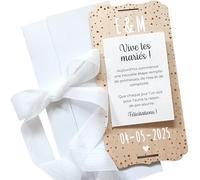 nagu® Mariage carte personnalisée en bois - cadeau pour couple de mariés ou carte cadeau mariage, avec ruban, enveloppe, support et lettres