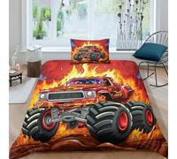 NAHCBIOT Monster Truck Housse De Couette Parure De Lit en Microfibre avec Taies d'oreiller,Impression Numérique 3D,pour Enfant Et Adulte Housses De Couettes Cartoon Anime Single（135x200cm）
