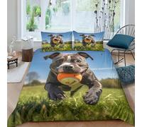 NAHCBIOT Staffordshire Bull Terrier Ensemble De Literie Imprimé en 3D Parure De Lit Cute Puppy Microfibre Couette Sets Doux Et Confortable Housse De Couettes King（220x240cm）