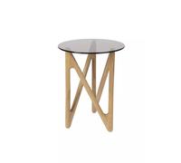 NAIA - Table d'appoint ronde en bois clair et verre fumé D40 Marron