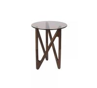 NAIA - Table d'appoint ronde en bois et verre fumé D40 Marron