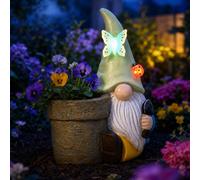 Nain de jardin solaire avec pot à fleurs, résistant aux intempéries, décoration de jardin