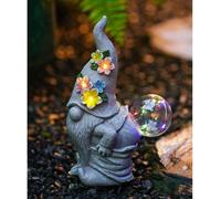 Nain de jardin solaire - Figurine en résine - Éclairage LED - Pour jardin, balcon et terrasse