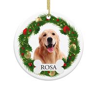 Naispanda Personnalisé Noël Animal Photo Nom Ornement Boule en Céramique Décorations d'arbre de Noël Pendentifs de Noël Personnalisés Cadeau Personnalisé pour Famille Chien Chat Boules