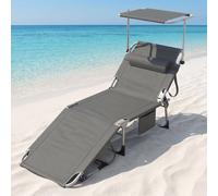 NAIZY - 2 chaises longues de relaxation pour la plage et le jardin, avec pare-soleil à 360°, poche latérale et coussin pour la nuque, et sac de lest pour faciliter le transport. Couleur : anthracite