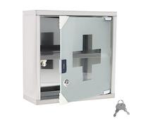 NAIZY Armoire À Pharmacie 2 Compartiments 30x12x30cm, Porte en Verre Dépoli Magnétique, 2 Clés, Verrouillable, Suspendue