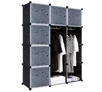NAIZY DIY Armoire Penderie à Monter Soi-Même en Plastique - Système d'étagères Enfichables avec Porte - 12 Cubes Noir