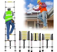 NAIZY Echelle télescopique 4,4m Alu Echelle à coulisse à usage multiple, 15nombre de barreaux - 94cm à 4,40m Echelle simple, capacité de charge 150 kg