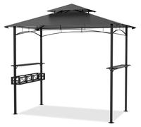 NAIZY - Pavillon de jardin avec grill, design à double toit, tissu polyester résistant au feu, crochets en métal et panier de rangement, couleur gris