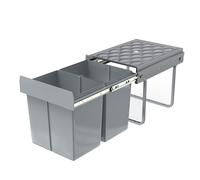 NAIZY Système de tri sélectif extensible - Poubelle de cuisine à 2 compartiments - Meuble bas avec rails télescopiques et couvercle - Poubelle pour l'élimination des déchets (2 x 15 l)
