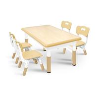 NAIZY Table pour enfant 120 x 60 cm avec 4 chaises réglables en hauteur - PEHD + ABS - Meubles pour enfants de 30 x 31 cm - Charge maximale : 100 kg - Couleur bois