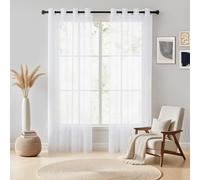 NAKIHOUSE Rideau Voile 96 Drop 2 Panneaux Rideaux Filet pour Fenêtres Haut à Œillets Rideaux Transparents pour Cuisine Salon Chambre Traitement de Fenêtre, Voiles Blancs, 132 x 244 cm
