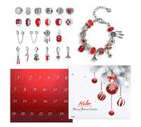 Naler Calendrier de l'Avent Bijoux 2026 Femme Fille Enfant Advent Calendar avec Bracelet Chaîne Perles Alliage DIY Cadeau Noel Ado Fille 6 7 8 9 10 11 12 Ans Rouge