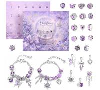 NALER Calendrier de l'Avent Bijoux DIY pour Femmes et Ados, Violet | 2 bracelets réglables à personnaliser, perles et breloques assorties, coffret cadeau de Noël pour les amatrices de bijoux