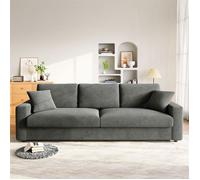 Nalookamic Grand Canapé 3/4 Places en Velours Côtelé Gris avec 2 Oreillers,Canapé Modene pour le salon,254×89×88cm