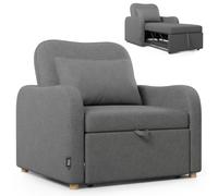 Nalui Canapé lit 1 Place 3 en 1 Buddy 92 x 97 x 90 cm, 100% Lin Bois de peuplier et Cadre métallique Fer, Gris Perle, Mediano