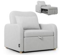 Nalui Canapé lit 1 Place 3 en 1 Buddy 92 x 97 x 90 cm, 100% Lin Bois de peuplier et Cadre métallique Fer, Gris Clair, Mediano