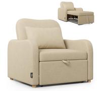 Nalui Canapé lit 1 Place 3 en 1 Buddy avec Dossier réglable 2 Positions et Oreiller, supporte jusqu'à 200 kg, Fauteuil de Relaxation inclinable avec accoudoirs, Beige