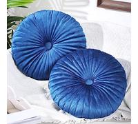 Namalu Lot de 2 Coussins décoratifs Ronds en Velours - Petite Citrouille - 35 cm - pour Salon, canapé, lit (Bleu Marine, 2 pièces)