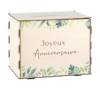 Namalu Urne d'Anniversaire Boîte à Cartes d'Anniversaire Cagnotte en Bois Tirelire Joyeux Anniversaire Décoration Festive Tropical Boîte Cadeau pour Lettres Enveloppes Argent