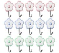 NAMOARLY Lot de 25 Crochets Muraux Adhésifs de Fleur Ps Décoratifs, Surface Lisse Perçage, pour Porte-clés et Paquet la Salle de Bain ou Porte Couleur Aléatoire