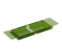 NAMOARLY Planche de Bain Plateau de Bain Extensible Vert en Pet Rainures pour Accessoires pour Baignoire