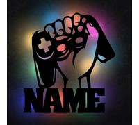 Namofactur Applique murale Gamerfist en noir avec éclairage LED - Décoration murale pour joueurs - Idée cadeau pour les joueurs - Guirlande lumineuse RVB et personnalisable - 31 x 34 cm