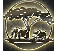 Namofactur Décoration murale en bois avec éléphant LED - Lampe décorative murale en bois - Cadeau avec éclairage LED - Fonctionne avec piles