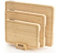 NAMTURE Ensemble de planches à découper en bois de 2,5 cm d'épaisseur, avec surface à l'huile de qualité supérieure, rainure à jus, pieds antidérapants et support de planche - Planche à découper en