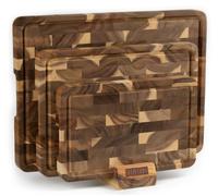 NAMTURE Set de 3 Planches à Découper en Bois d’Acacia - Billots Bois de Bout avec Rigole à Jus, Pieds Antidérapants & Support - Coffret Cadeau Premium