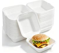 NAMYEUT Lot de 100 boîtes à hamburger blanches de 15,2 cm en vrac, boîtes alimentaires à emporter avec couvercles, boîtes de conservation alimentaire, micro-ondes, congélateur pour salade de fruits