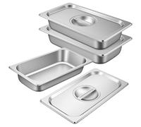 NAMYEUT Lot de 3 Bacs Inox Alimentaire avec Couvercle - GN 1/3 Gastronorme 32,5 x 17,5 x 6,5 cm - Plat Rectangulaire pour Paner, Mariner et Servir - Empilable