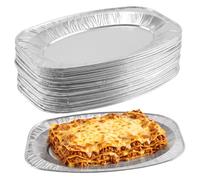 NAMYEUT Lot de 30 grands plateaux de service jetables en aluminium, 352 x 238 x 25 mm, plateaux ovales en aluminium, plateaux de fête argentés pour buffet, restauration, barbecue, pique-nique