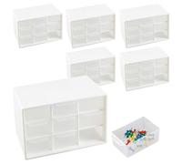 NAMYEUT Lot de 6 Boîtes de Rangement Tiroir Plastique, avec 9 Tiroirs, mini tour de rangement plastique, petits tiroirs, Organiseur de Bureau, blanc, 18 x 12 x 10 cm
