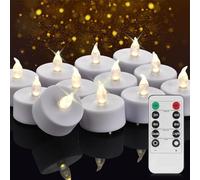 Nancia Lot de 24 bougies chauffe-plat LED avec minuterie et télécommande, vacillantes, sans flamme, longue durée de vie de plus de 400 heures, alimentées par piles, décoration d'intérieur, fêtes