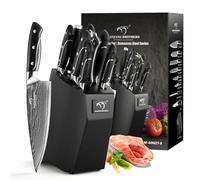 NANFANG BROTHERS Set de Couteaux Damas avec Bloc en Bois Set de Couteaux de Chef Style Japonais Professional 67 Layers VG10 Steel Core & G10 Handle Damascus Steel Sharp Kitchen Knives (Rouge)