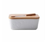 nanmenlong8 Boîte à beurre Boîte à beurre simple Beurrier en céramique pure | avec couteau et bol à fromage avec couvercle en bois