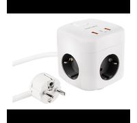 Nanocable 10.37.0011 Multiprise Type F 3 Sorties AC 1.4m Blanc avec 2x USB-A, 1x USB-C (Power Delivery, PPS, Charge rapide 20W) et Interrupteur