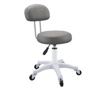 Napacoh Small Office Desk Chair, Armless Round Rolling Vanity Chair with Back, Height Adjustable 360° Swivel Faux Leather Stool for Home, Bedroom & Office Gris foncé