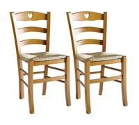 NAPLES - Lot de 2 Chaises Teinté Chêne et Assises en Paille